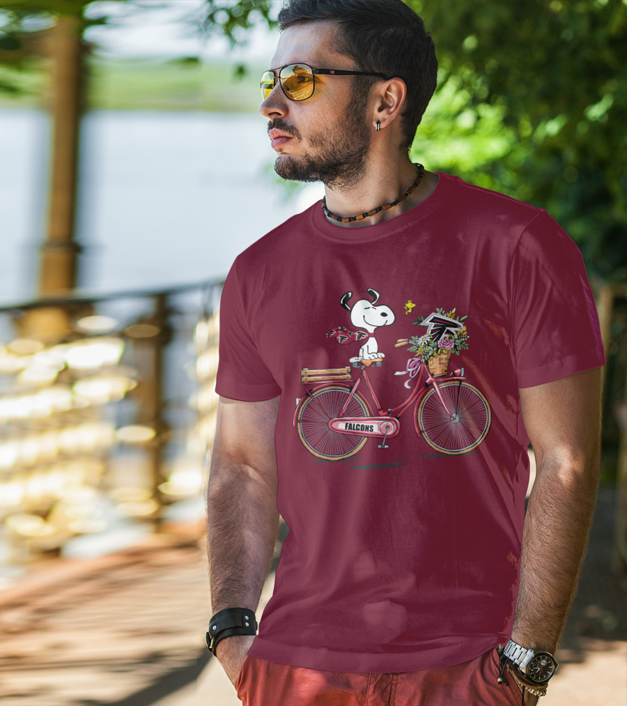 Atlanta Falcons Snoopy Woodstock Bicycle Adventure T-Shirt
