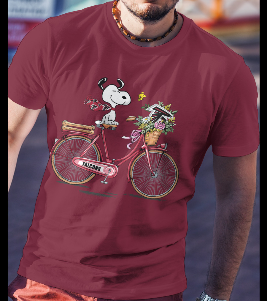 Atlanta Falcons Snoopy Woodstock Bicycle Adventure T-Shirt