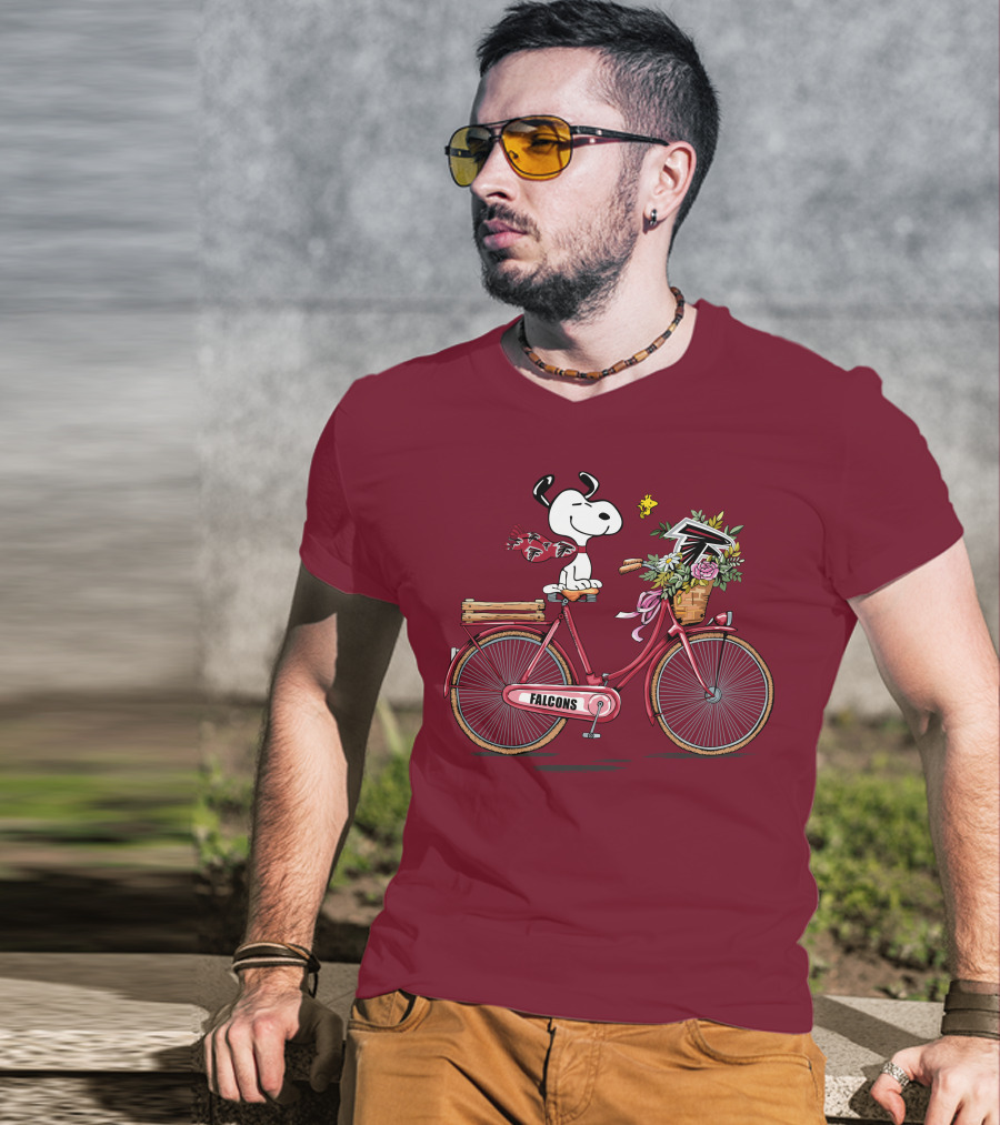Atlanta Falcons Snoopy Woodstock Bicycle Adventure T-Shirt