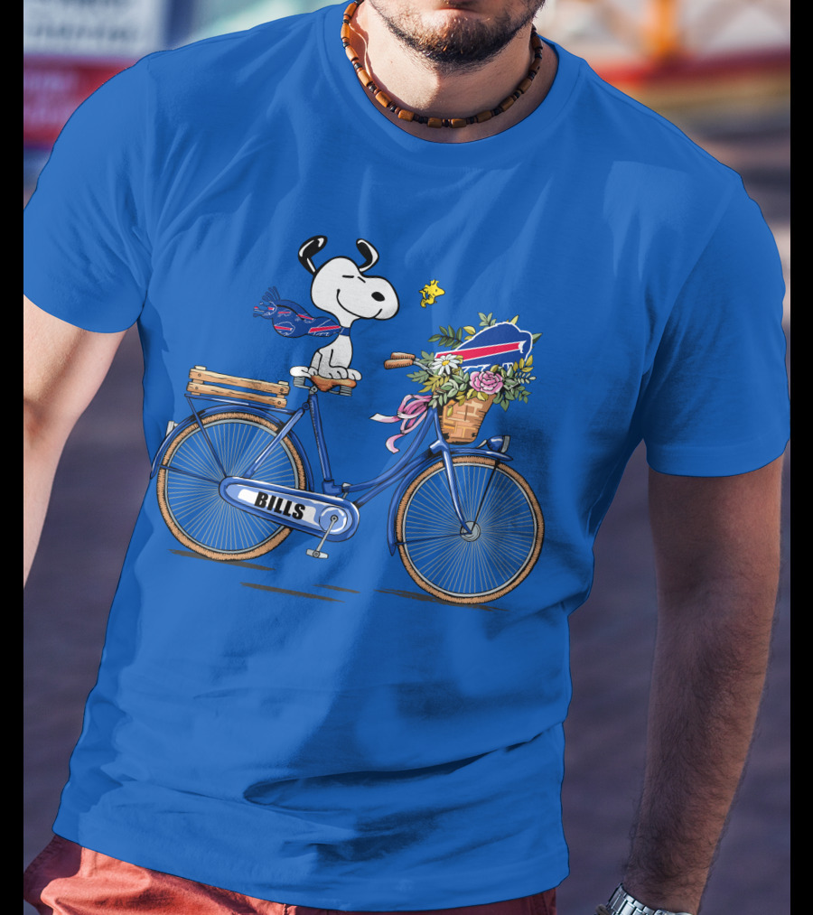 Buffalo Bills Snoopy Bicycle With Woodstock And Football Elements T-Shirt