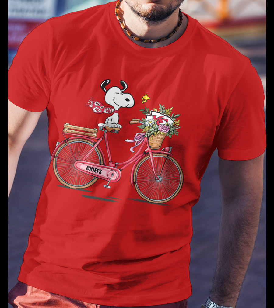 Kansas City Chiefs Snoopy Bicycle Flowers T-Shirt