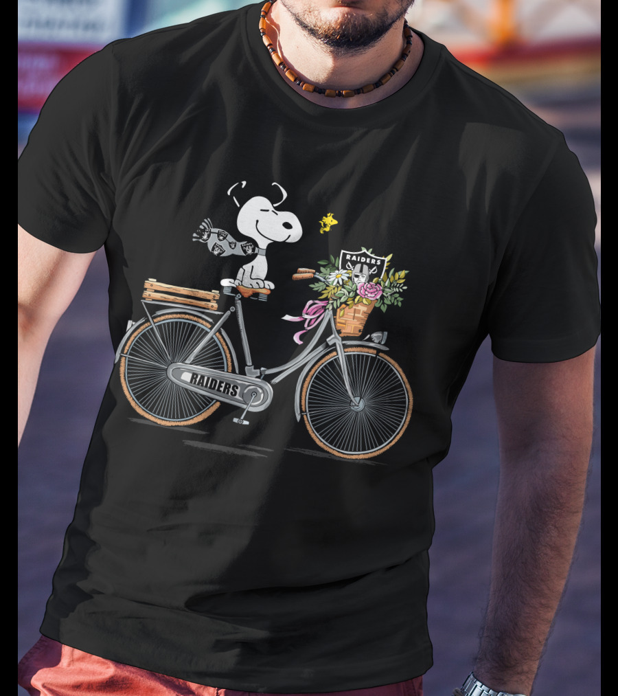 Las Vegas Raiders Snoopy Bicycle Adventure With Woodstock And Flowers T-Shirt