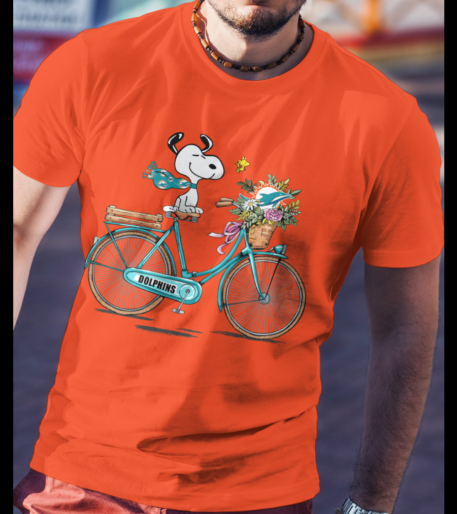 Miami Dolphins Snoopy Bicycle Adventure T-Shirt