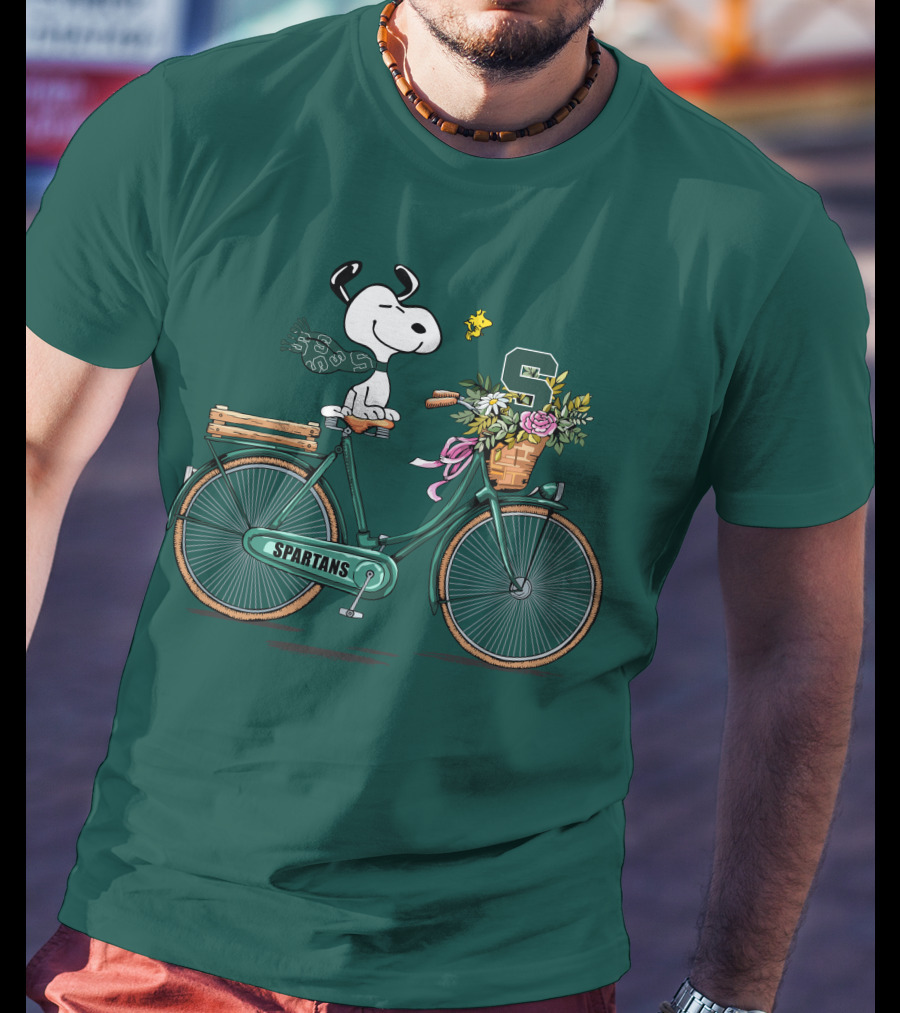Michigan State Spartans Snoopy On Bicycle With Flowers T-Shirt