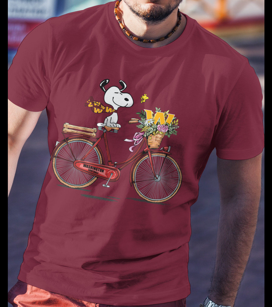 Washington Football Team Snoopy With Bicycle And Flowers T-Shirt