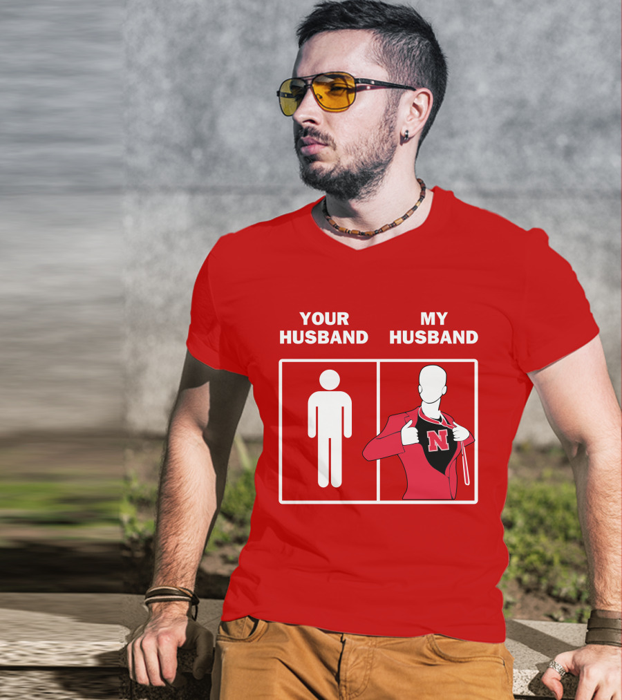 Nebraska Cornhuskers Your Husband My Husband Red Suit Open N T-Shirt