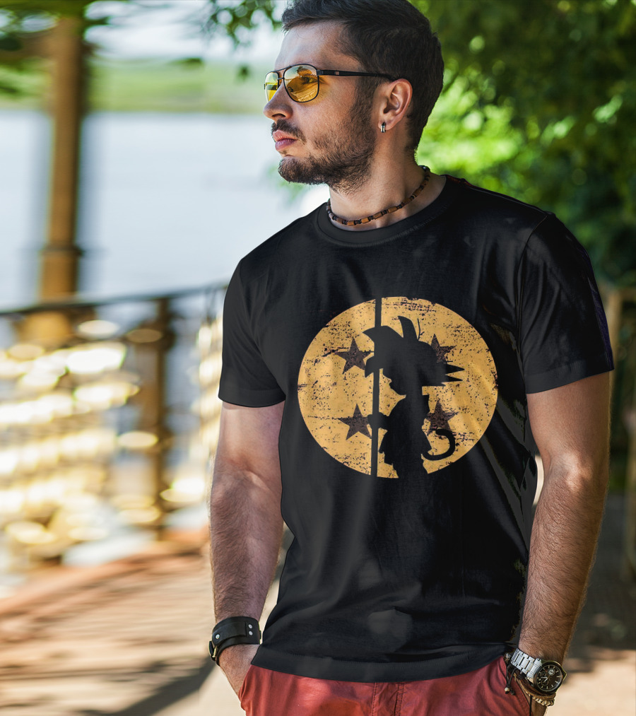 Songoku Dragonball Silhouette With Stars Circle T-Shirt