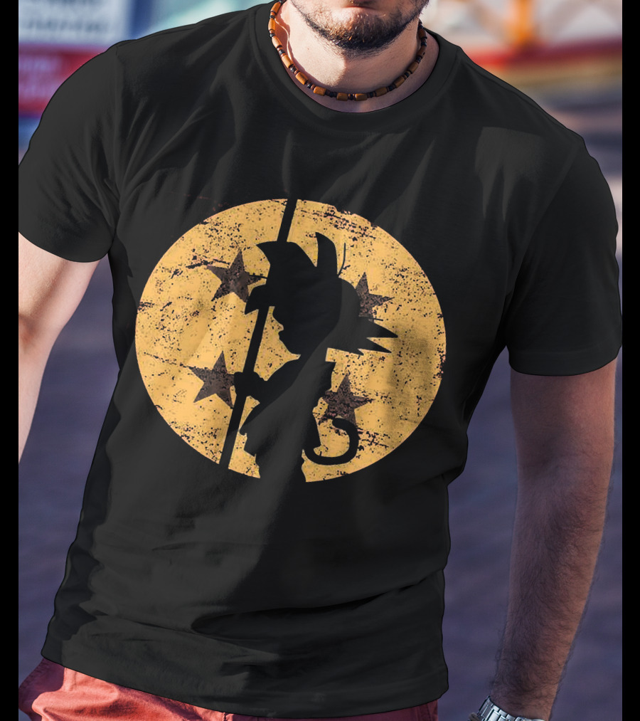Songoku Dragonball Silhouette With Stars Circle T-Shirt