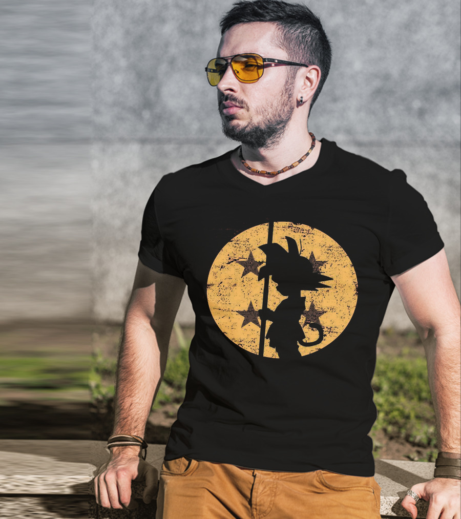 Songoku Dragonball Silhouette With Stars Circle T-Shirt