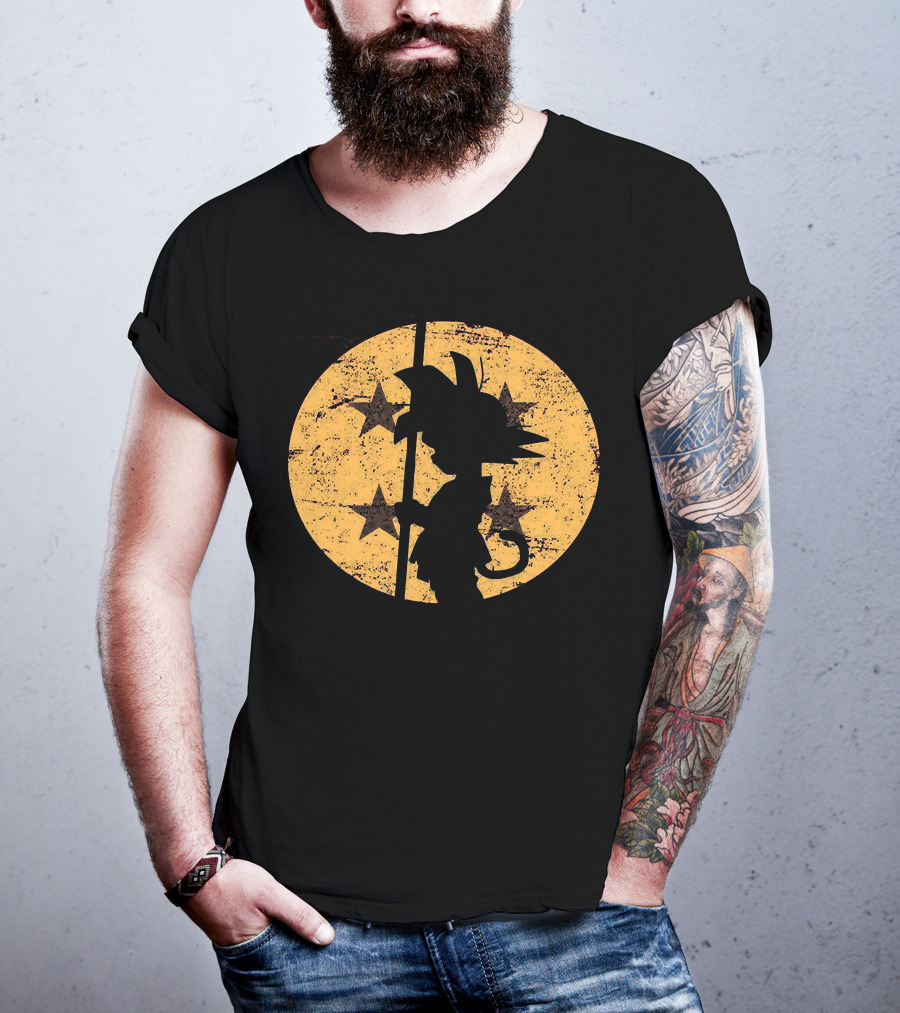 Songoku Dragonball Silhouette With Stars Circle T-Shirt