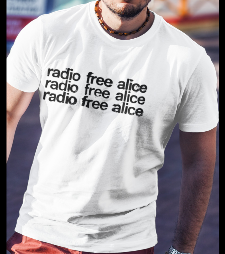 Radio Free Alice Repeated Text Bold Distorted Style T-Shirt