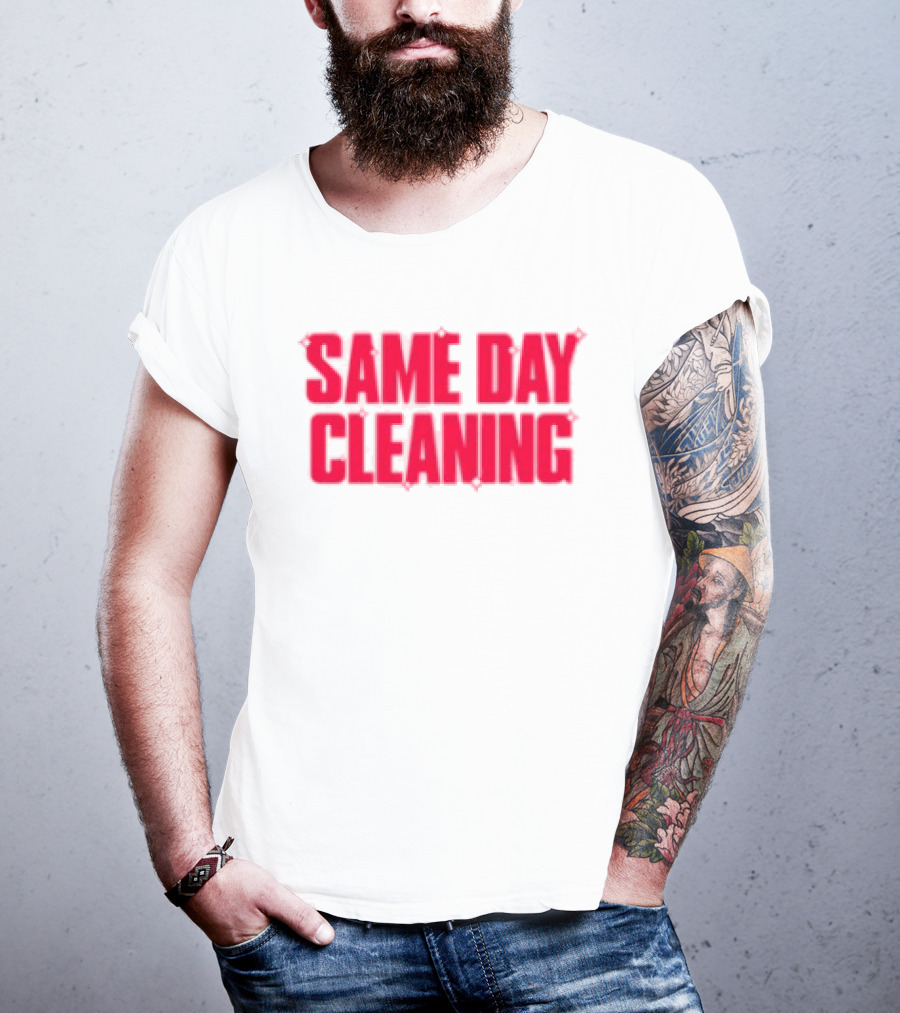 Sammy Virji Same Day Cleaning Bold Red Text T-Shirt