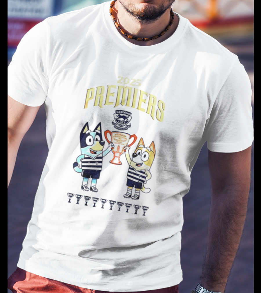 2025 Premiers Bluey And Bingo Geelong Cats Football AFL T-Shirt