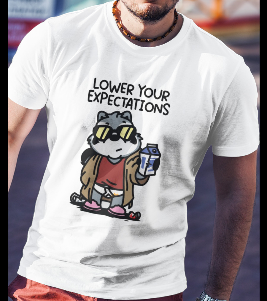 Lower Your Expectations Cartoon Character With Sunglasses And Milk Carton T-Shirt