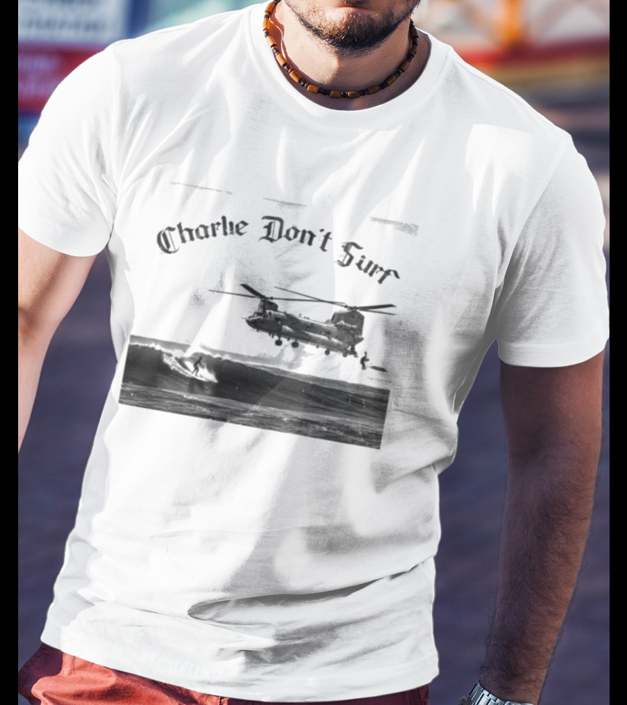 Charlie Don’t Surf Military Helicopter Waves T-Shirt