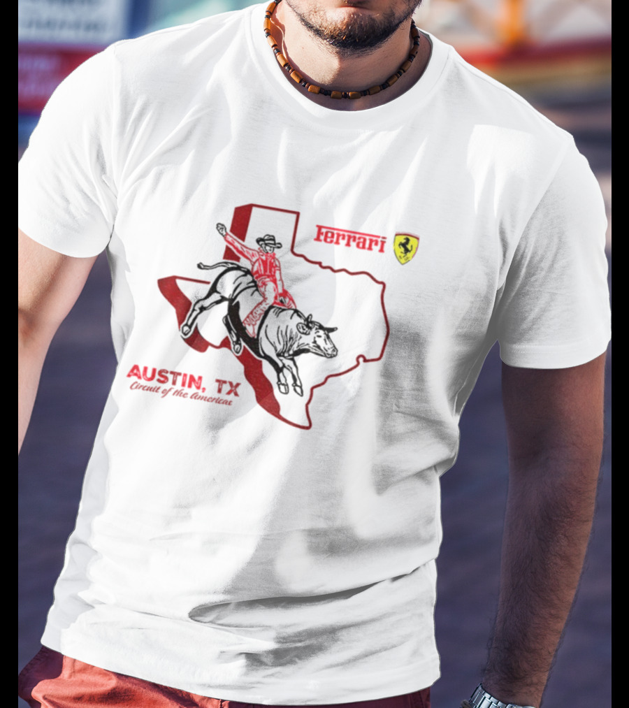 Ferrari Austin Texas Circuit Of The Americas Bull Rider Map Icon T-Shirt