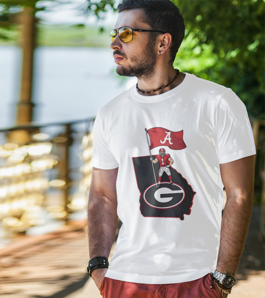 Alabama Crimson Tide Flag Over Georgia Bulldogs Map Football Rivalry T-Shirt