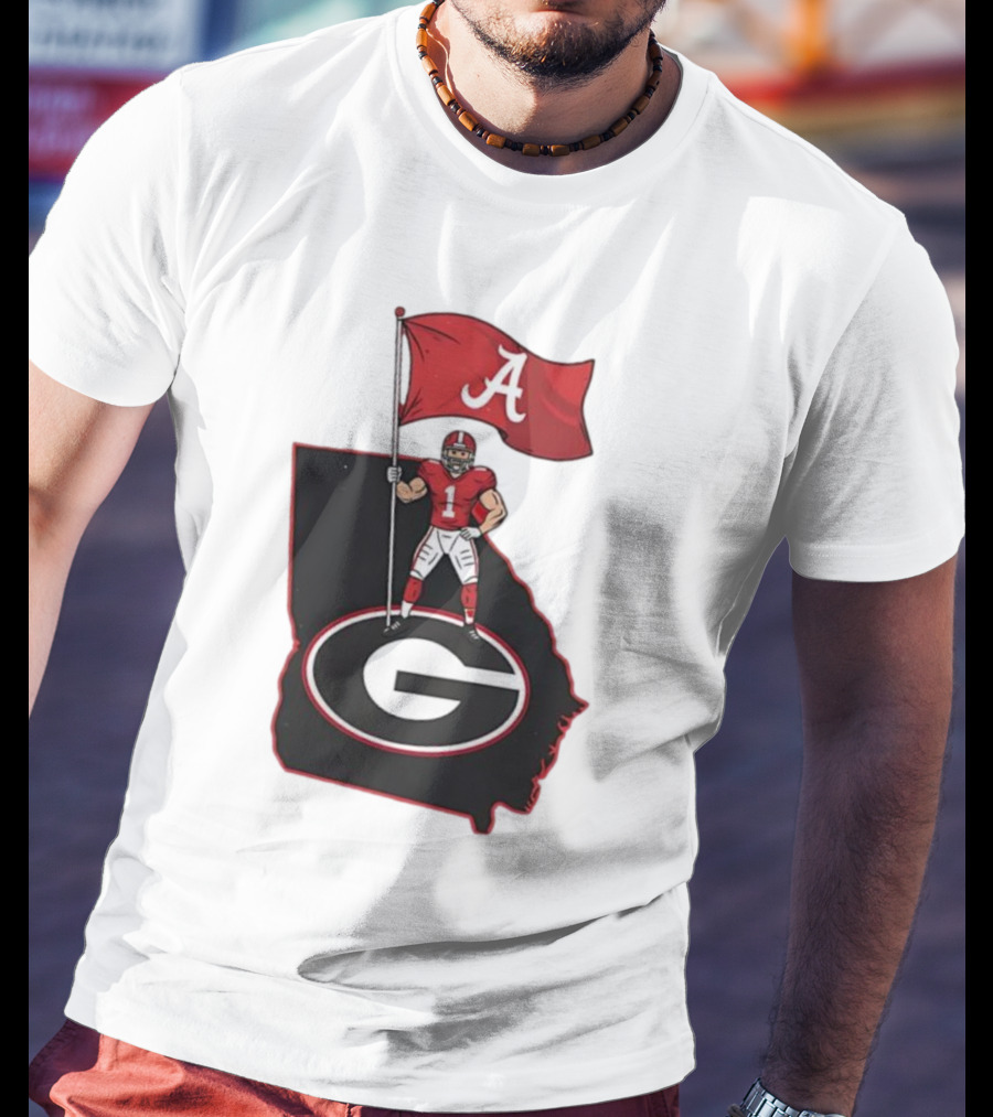 Alabama Crimson Tide Flag Over Georgia Bulldogs Map Football Rivalry T-Shirt