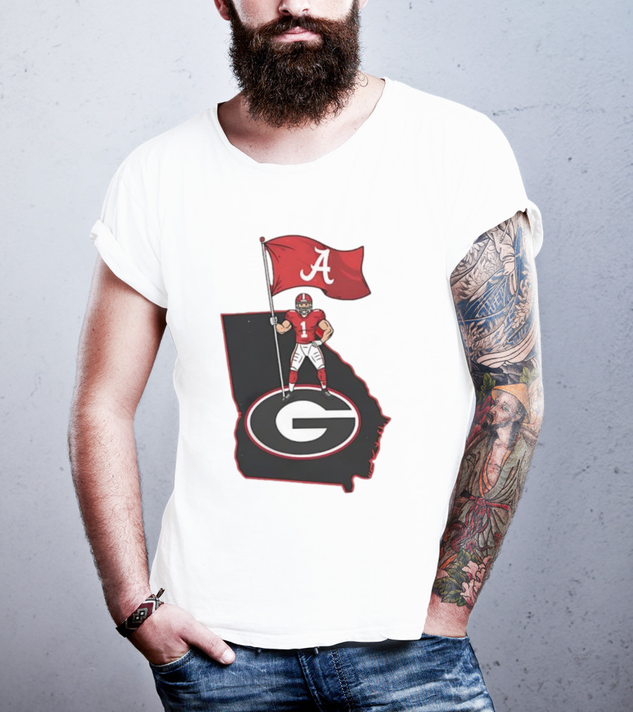 Alabama Crimson Tide Flag Over Georgia Bulldogs Map Football Rivalry T-Shirt