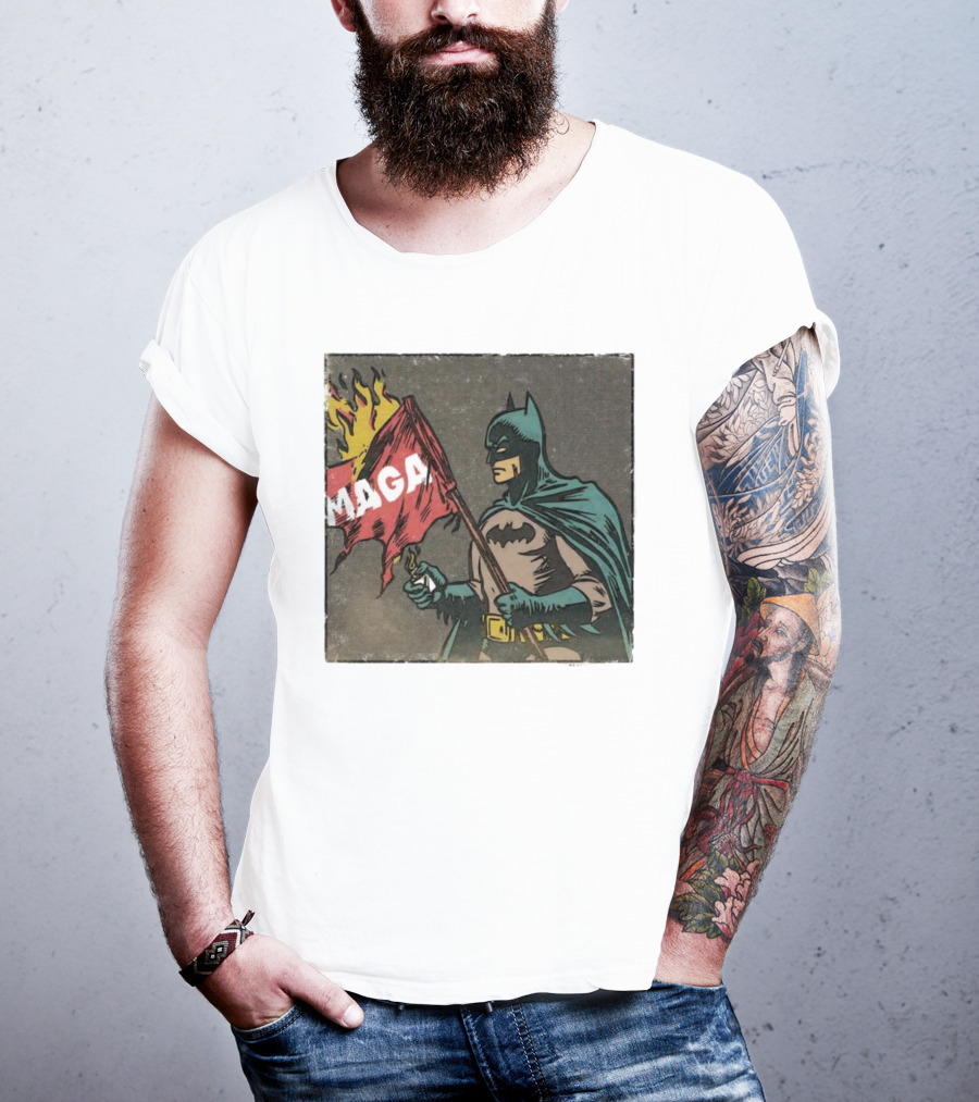 "Cult Of The Batman Holding Burning MAGA Flag" T-Shirt