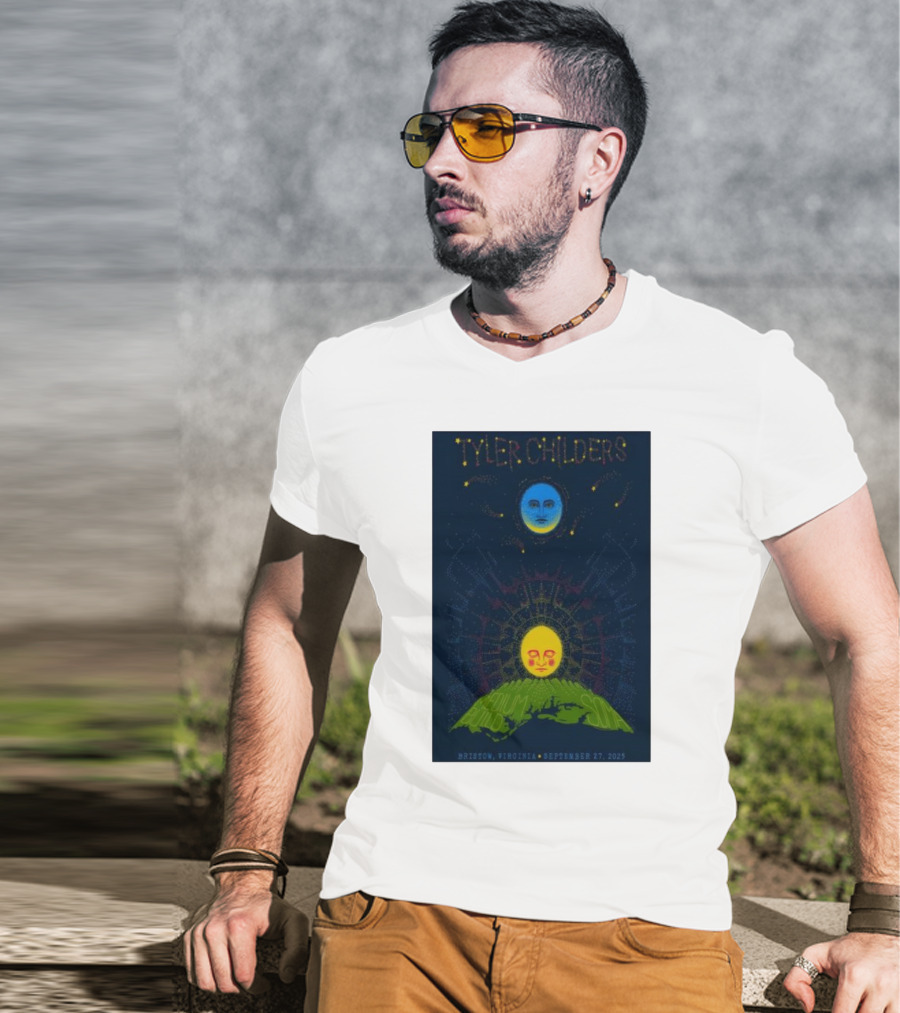 Tyler Childers Bristow Virginia September 27 2025 Medium Build Sola Blue Moon Yellow Sun T-Shirt