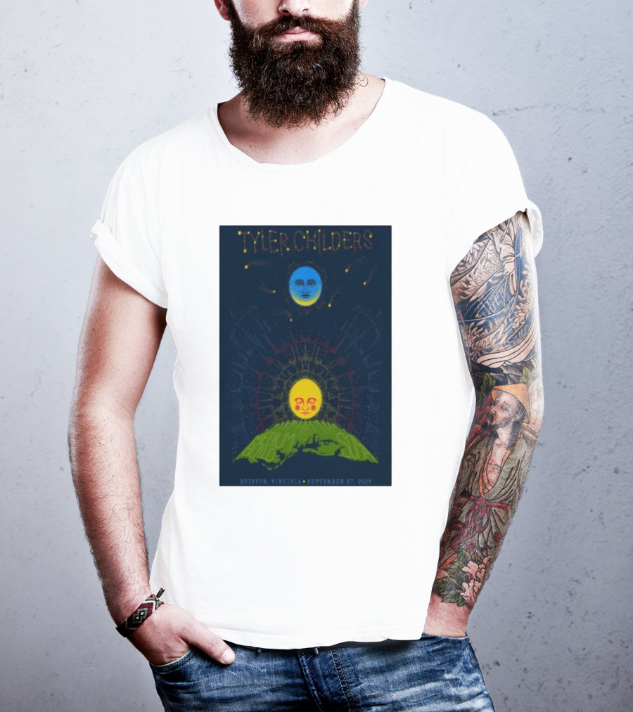 Tyler Childers Bristow Virginia September 27 2025 Medium Build Sola Blue Moon Yellow Sun T-Shirt