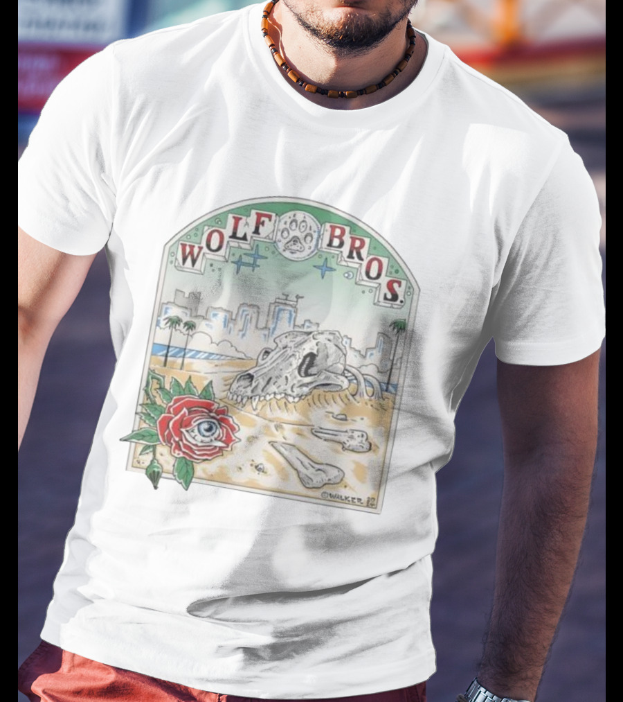 Wolf Bros Skull And Rose Beach Scene Ft Lauderdale Florida T-Shirt