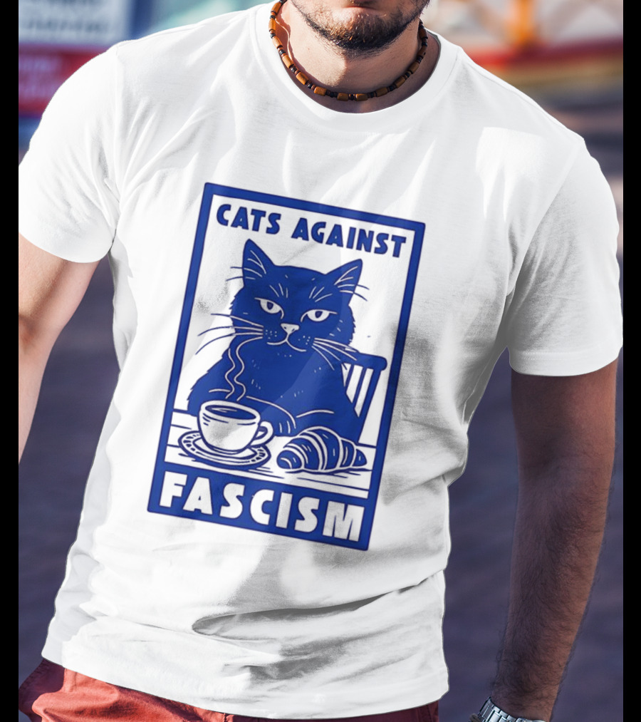 Cats Against Fascism Coffee And Croissant T-Shirt