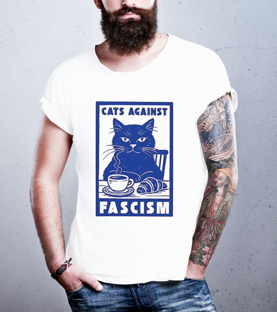 Cats Against Fascism Coffee And Croissant T-Shirt