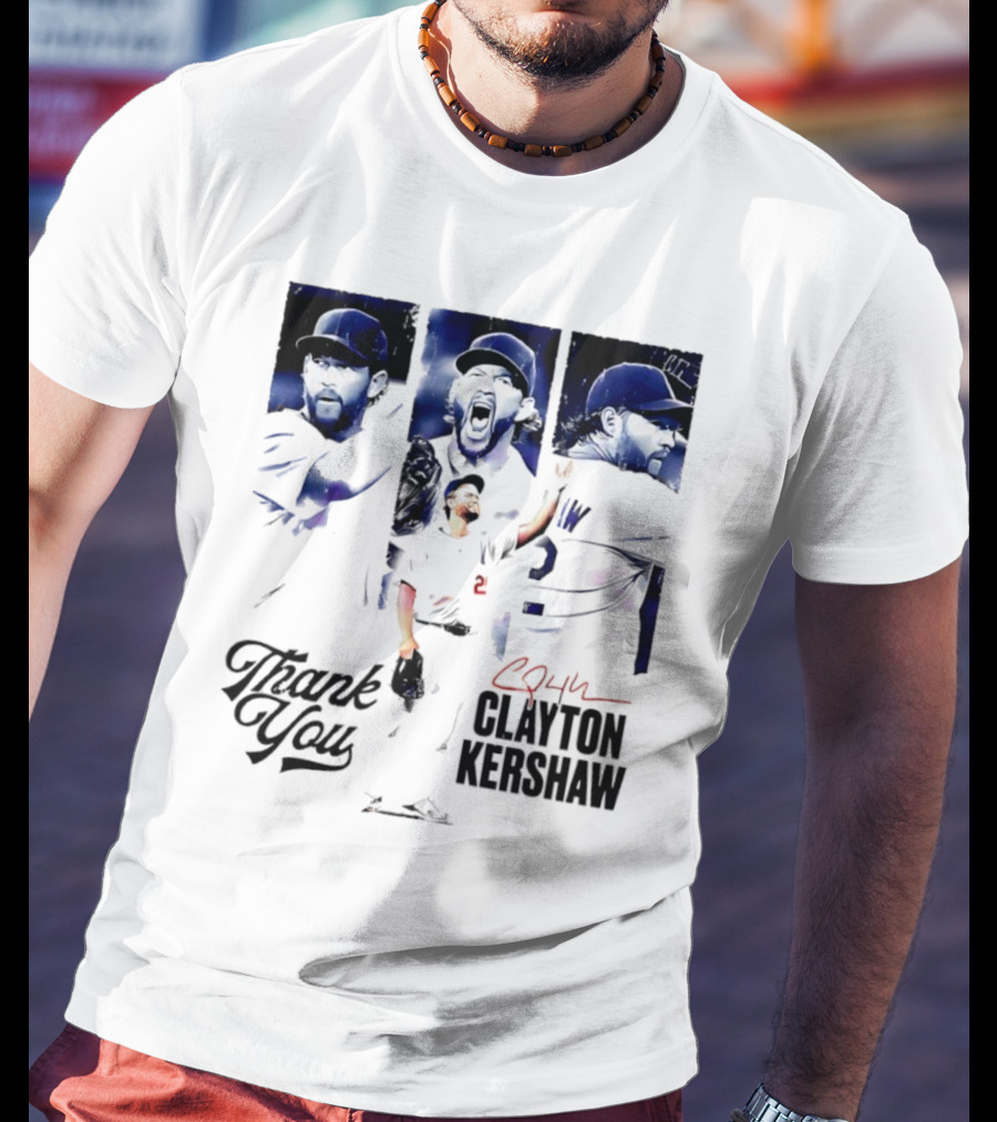 Clayton Kershaw Los Angeles Dodgers Thank You Signature Cursive T-Shirt