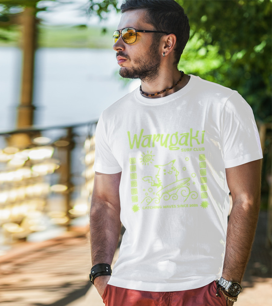 Warugaki Surf Club Pikachu Surfing Illustration Sun And Waves T-Shirt