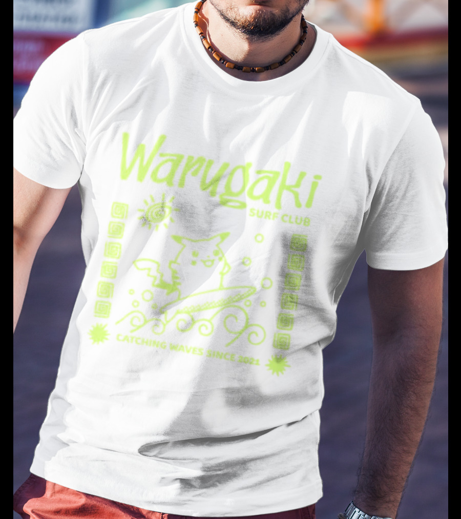 Warugaki Surf Club Pikachu Surfing Illustration Sun And Waves T-Shirt