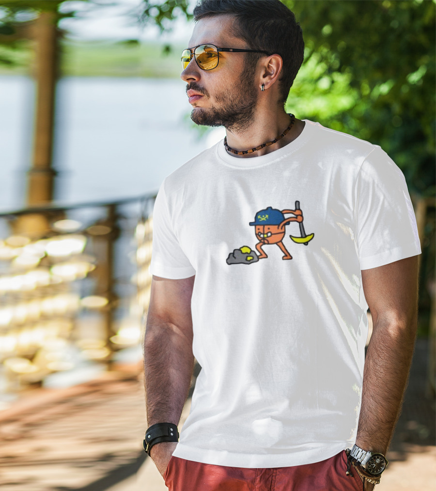 Miner Character With Pickaxe Discovering Gold Nuggets T-Shirt