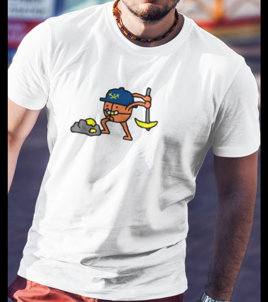 Miner Character With Pickaxe Discovering Gold Nuggets T-Shirt