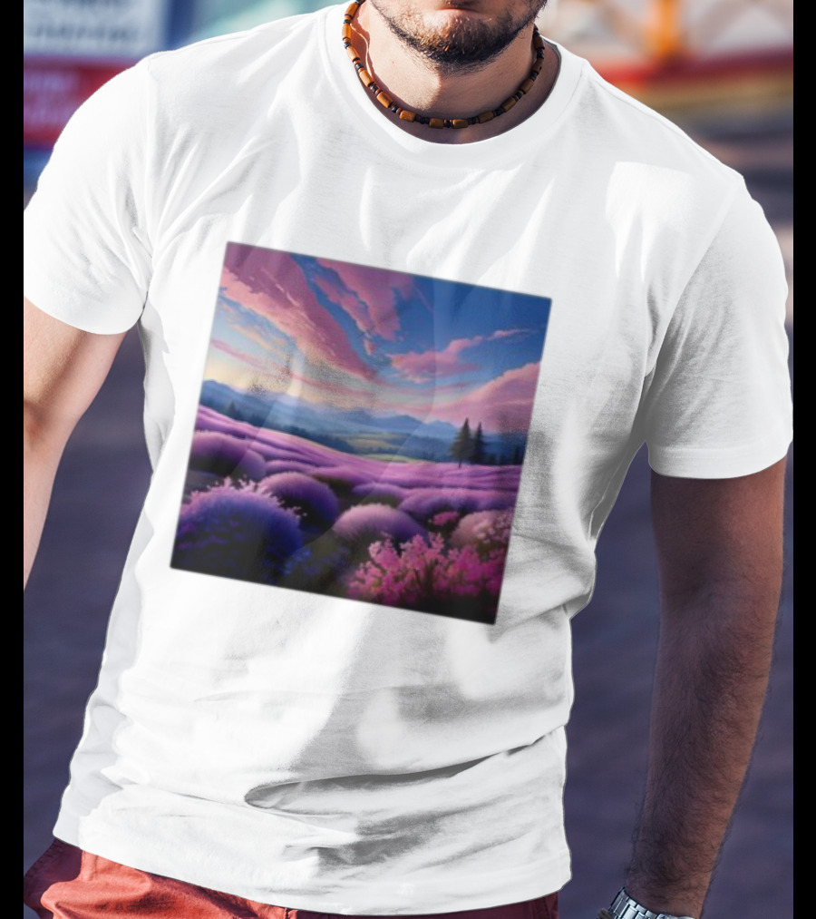 Her Radiant Bloom Lavender Sunset Landscape With Pink And Purple Sky T-Shirt