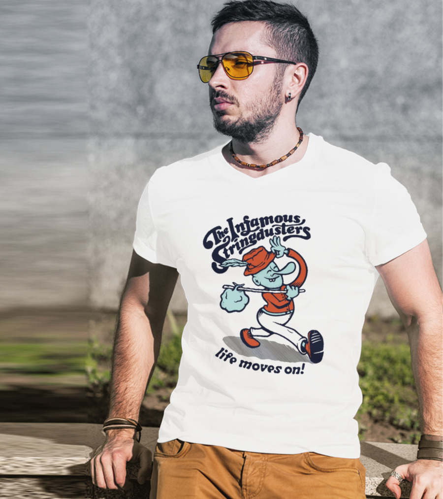The Infamous Stringdusters Cartoon Character Life Moves On T-Shirt