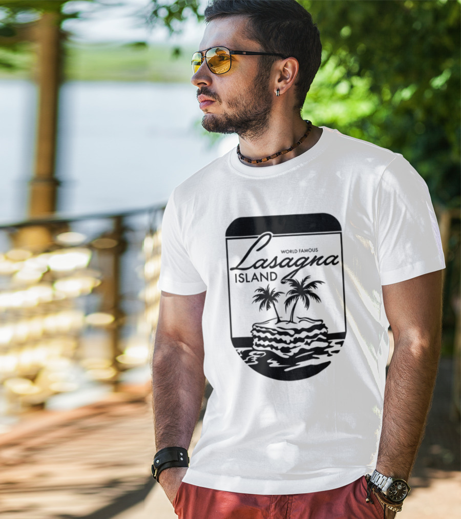 World Famous Lasagna Island Cat Cartoon Comic Humor Retro Style T-Shirt