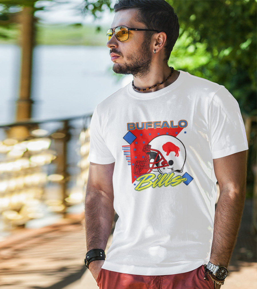 Buffalo Bills 90s Style Football Helmet Retro NFL Game Day T-Shirt