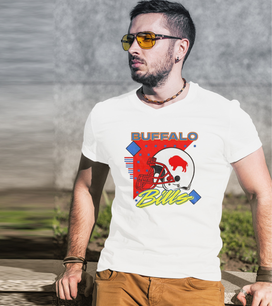 Buffalo Bills 90s Style Football Helmet Retro NFL Game Day T-Shirt
