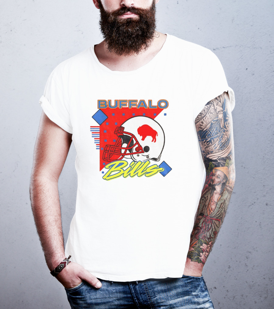 Buffalo Bills 90s Style Football Helmet Retro NFL Game Day T-Shirt