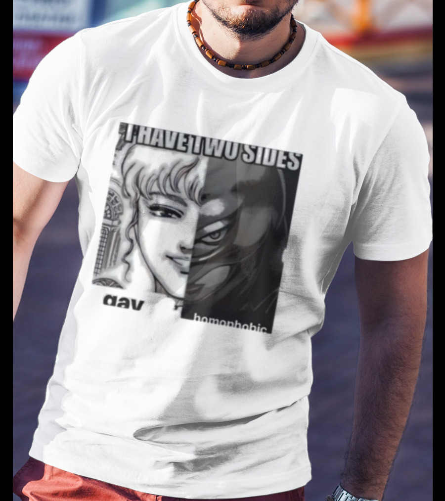 I Have Two Sides Gay Homophobic Manga Art Style Contrasting Faces T-Shirt