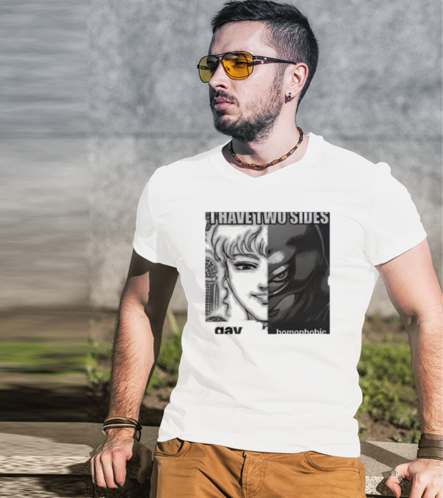 I Have Two Sides Gay Homophobic Manga Art Style Contrasting Faces T-Shirt