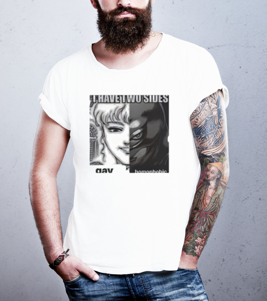 I Have Two Sides Gay Homophobic Manga Art Style Contrasting Faces T-Shirt