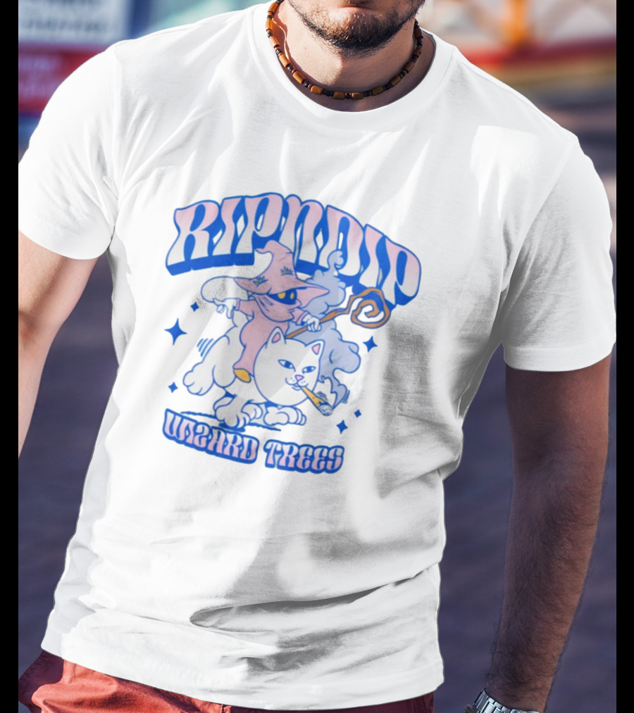 Ripndip Wizard Trees Smoking Cat Riding Clouds T-Shirt