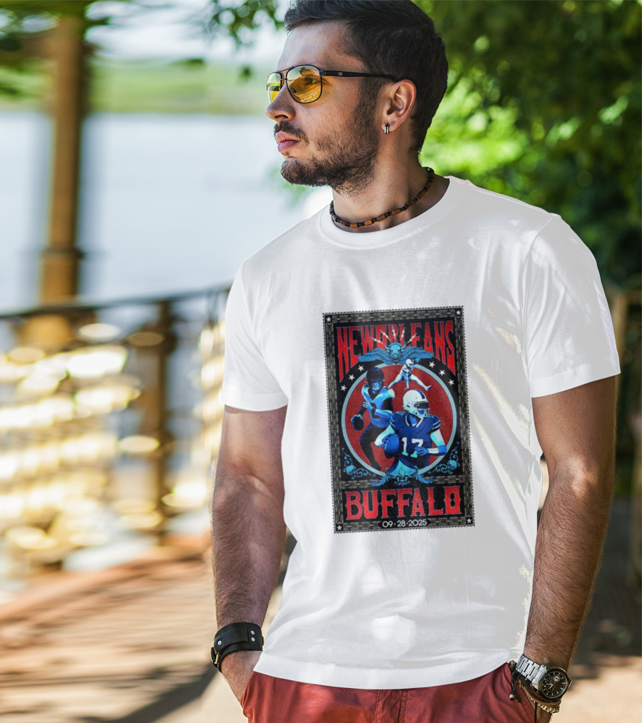 New Orleans Vs Buffalo September 28 2025 NFL Football Josh Allen Tyler Bass T-Shirt