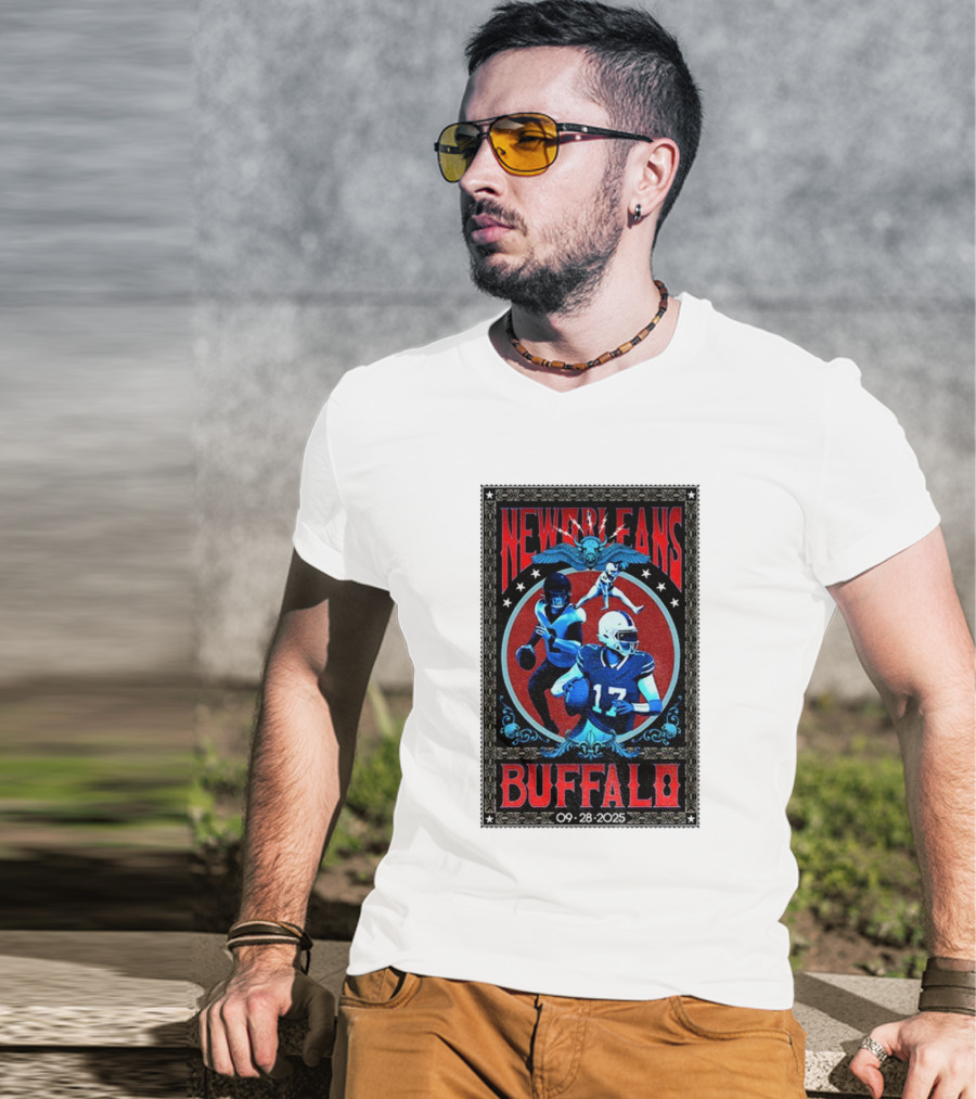 New Orleans Vs Buffalo September 28 2025 NFL Football Josh Allen Tyler Bass T-Shirt
