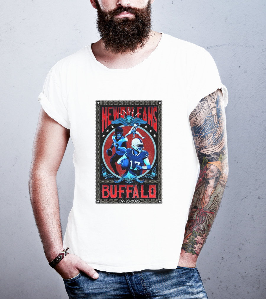 New Orleans Vs Buffalo September 28 2025 NFL Football Josh Allen Tyler Bass T-Shirt