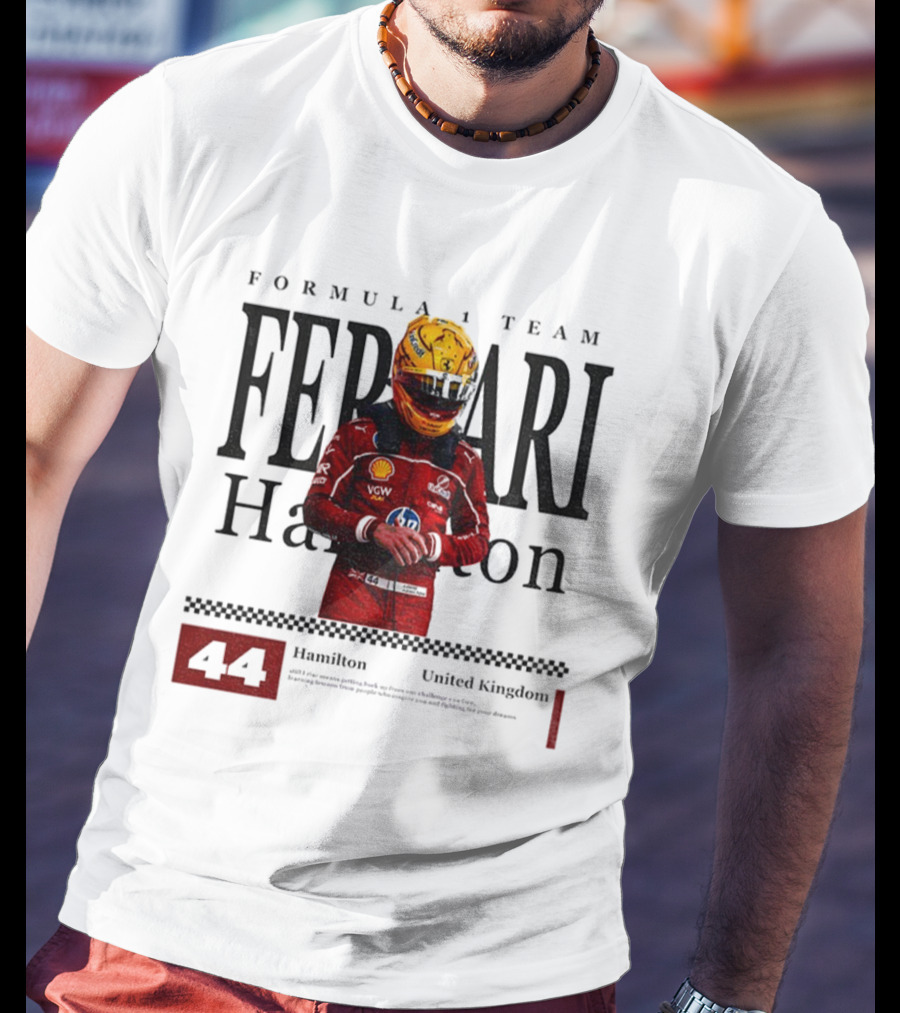 Ferrari Hamilton Red Racing Suit 44 UK Formula 1 Team T-Shirt