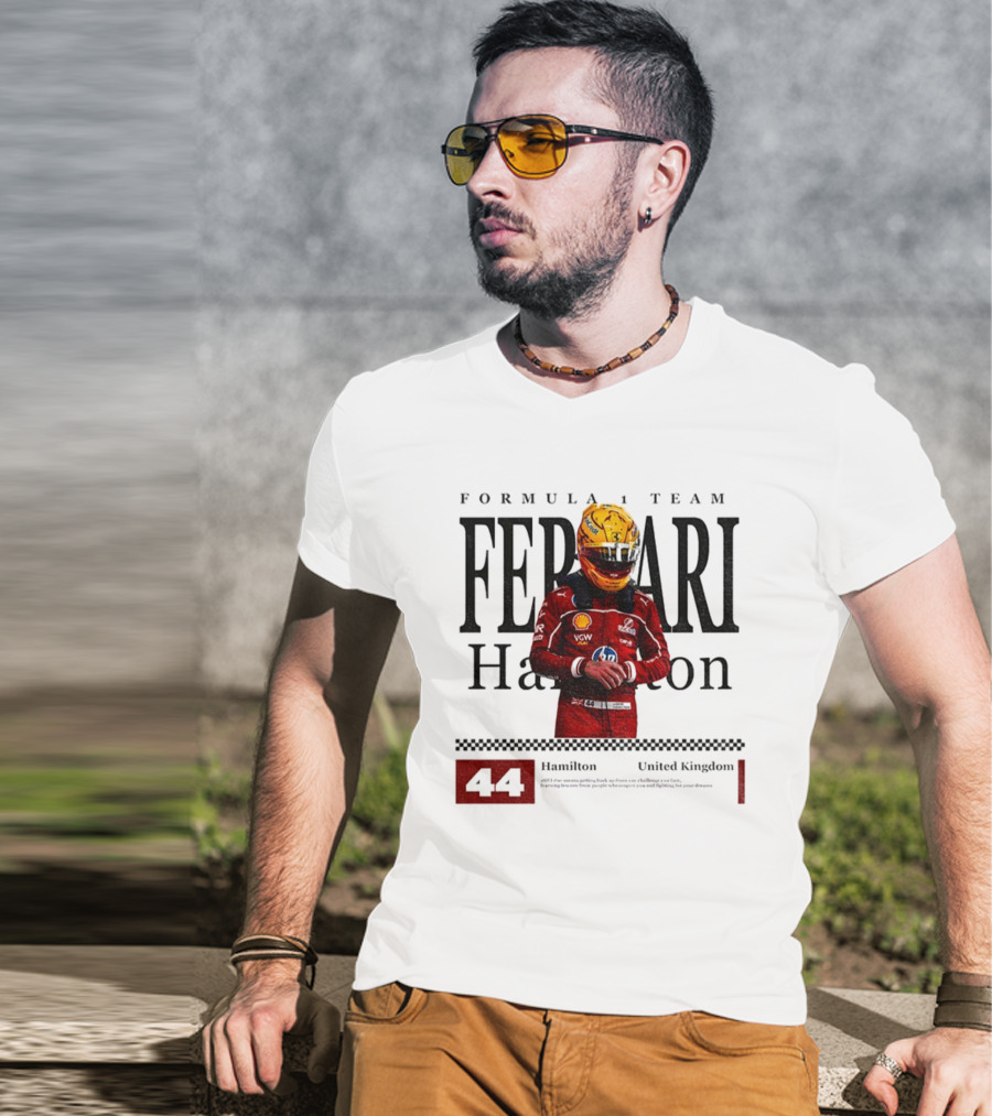 Ferrari Hamilton Red Racing Suit 44 UK Formula 1 Team T-Shirt