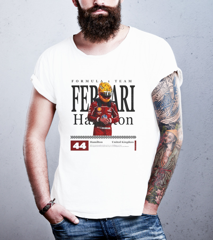 Ferrari Hamilton Red Racing Suit 44 UK Formula 1 Team T-Shirt